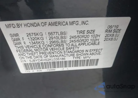 2019 Acura Mdx Tech Pkg z USA, uszkodzony, nr VIN 5J8YD4H52KL035186